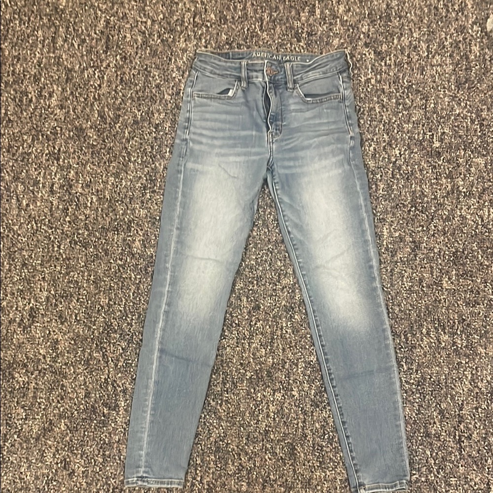 American Eagle Outfitters Blue Skinny Jeans with Faded Wash
